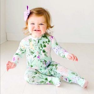 Posh Peanut Erin Footie Ruffled Zippered one piece green floral